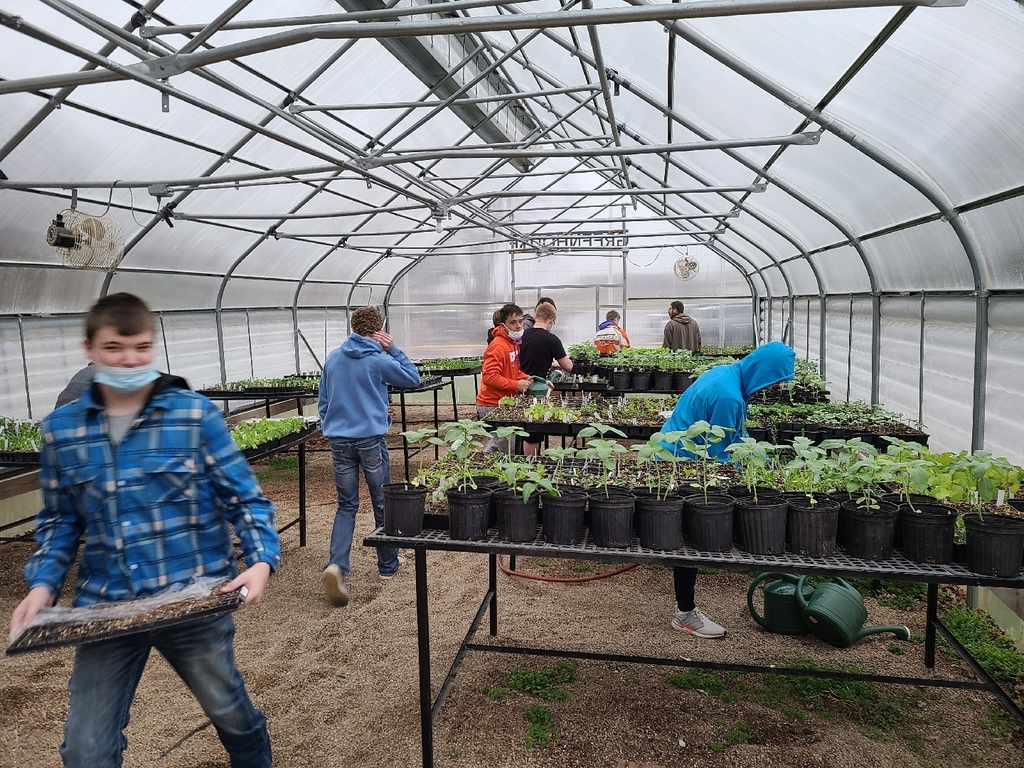 Students working hard in the greenhouse
