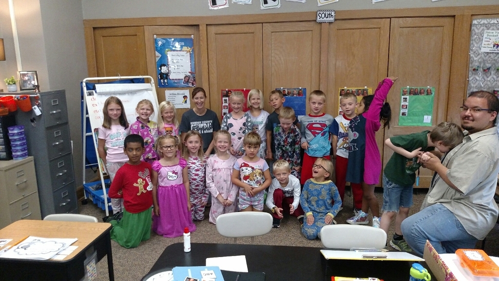 1st graders enjoying pajama day.